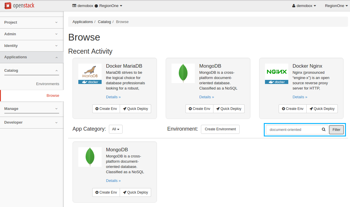 Applications page: example