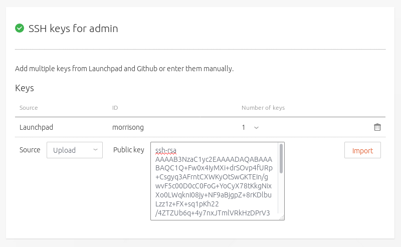 SSH key import